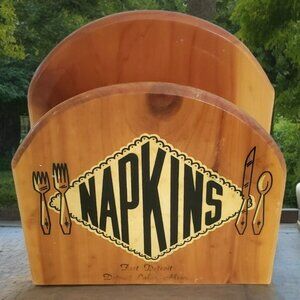 Vintage Napkin Holder Wood Souvenir Diner Bar Pine Fort Detroit Lake Minnesota